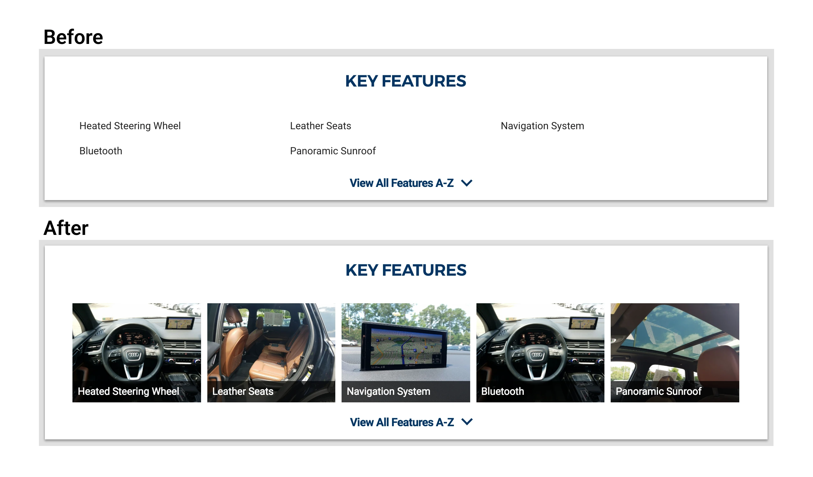 Before and after of the Key Features card