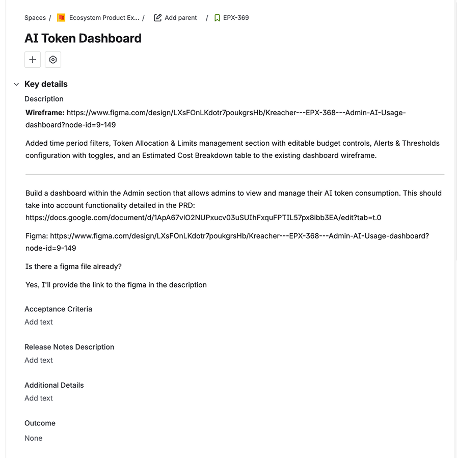 Jira ticket EPX-369 AI Token Dashboard