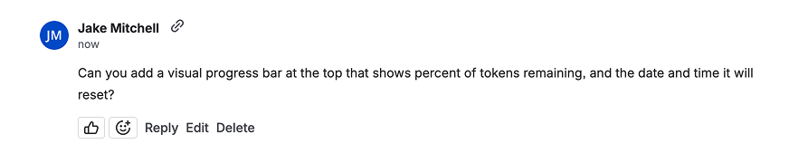 Jira comment requesting a progress bar